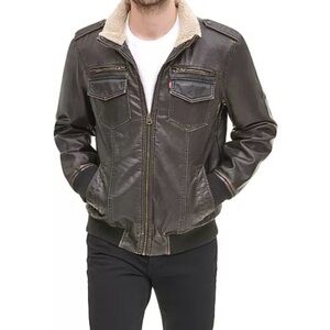 Levi’s Vintage Faux Leather Sherpa Lined Military Aviator Bomber Jacket | XXL